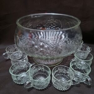 Elegant Glass Punch Bowl Set with 9 Cups